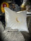 White and gold moon stars, celestial horoscope velvet cushion. Homewares online, home accessories and décor, interiors, interior design, house accessories new home gifts. Quirky, unusual home accessories for eclectic homes.