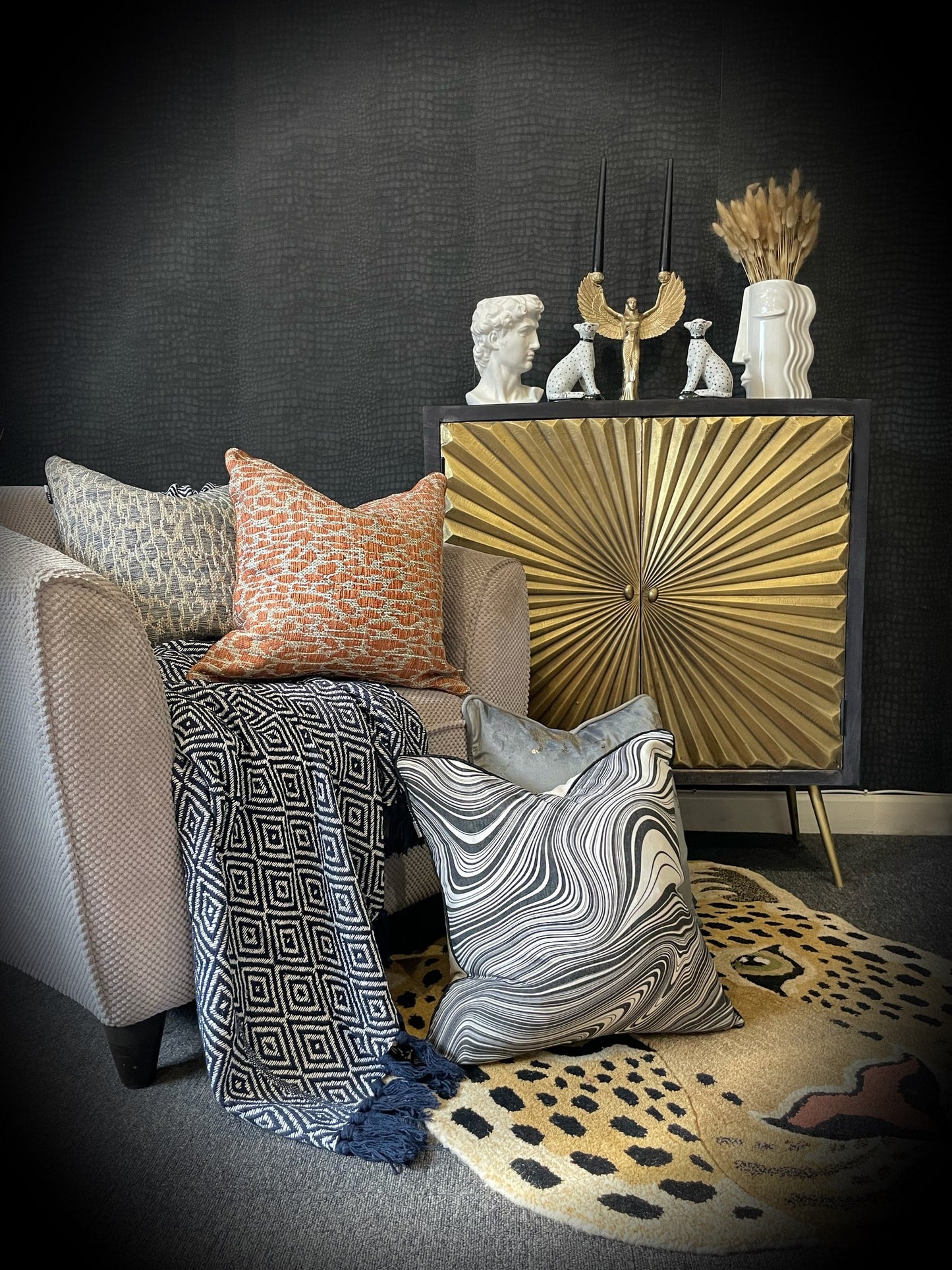 Marble effect monochrome swirl cushion. Homewares online, home accessories and décor, interiors, interior design, house accessories new home gifts. Quirky, unusual home accessories for eclectic homes.